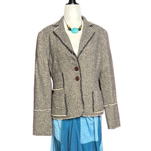 Anne Klein Brown and Tan Tweed Blazer Classic Tailored Style with Raw Hem